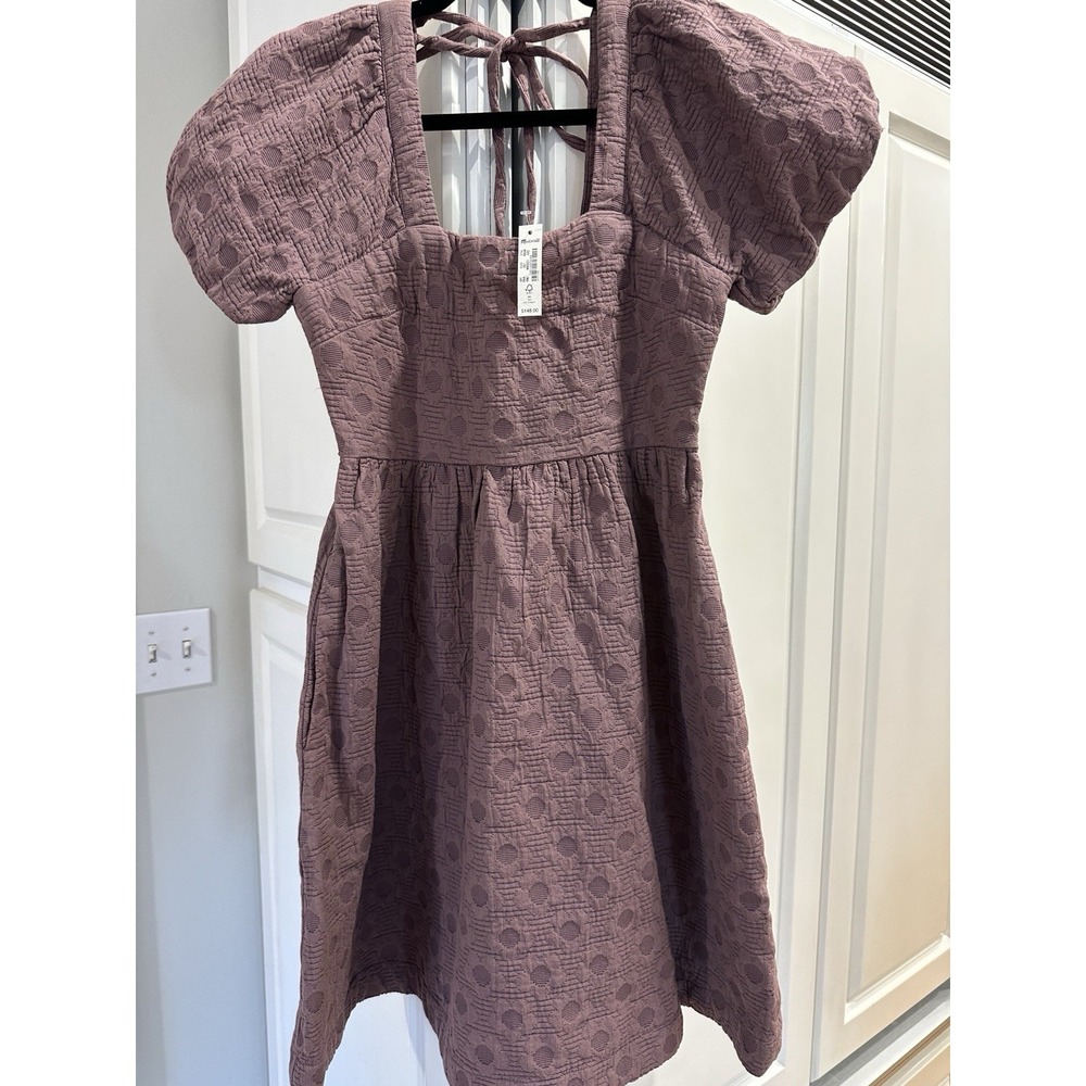 Madewell Floral Quilted Puff-Sleeve Mini Dress Mauve Purple Size XXS NWT $148